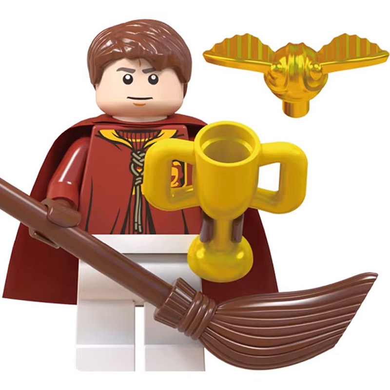 Harry Potter Oliver Wood Custom Minifigure Quidditch Holding Cup Flying Broom Collectible Universe Compatible Blocks