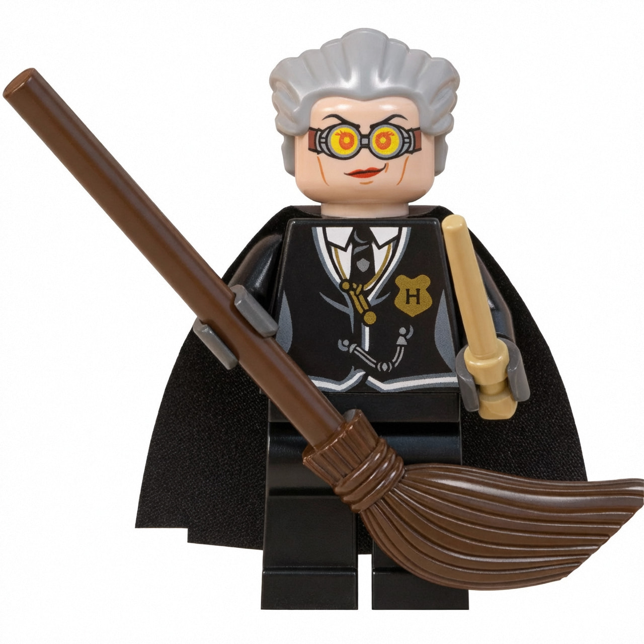 Harry Potter Madam Hooch Custom Minifigure Flying Quidditch Holding Broomstick Collectible Universe Compatible with Building Bricks