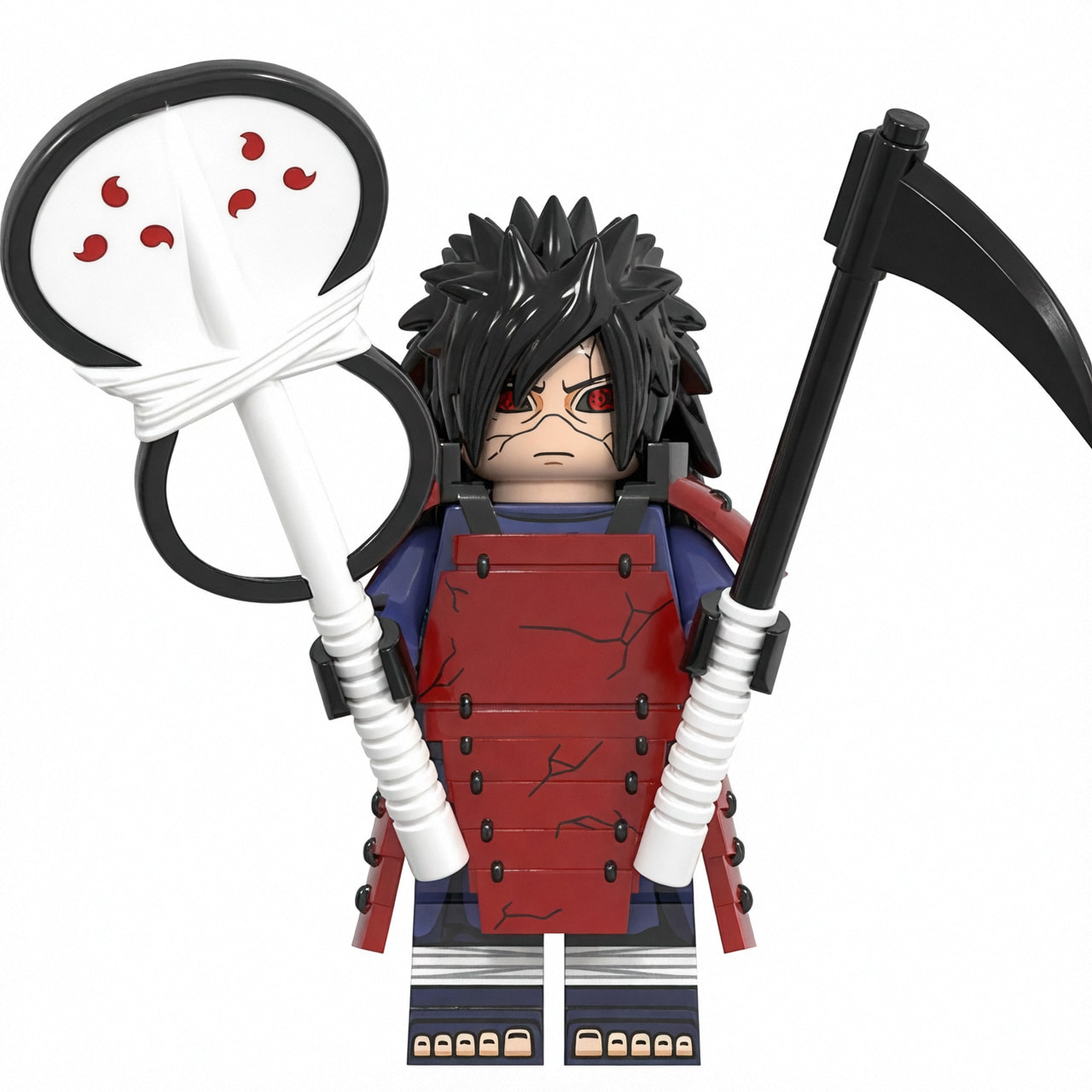 Naruto Uchiha Madara Custom Minifigure Reanimation Edo Tensei Holding Scythe and Staff High-Quality ABS Plastic Compatible with Major Brick Systems