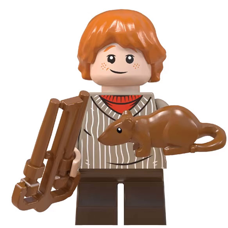 Harry Potter Ron Weasley Custom Minifigure Holding Rat Carrying Backpack Premium ABS Material Hand Assembled