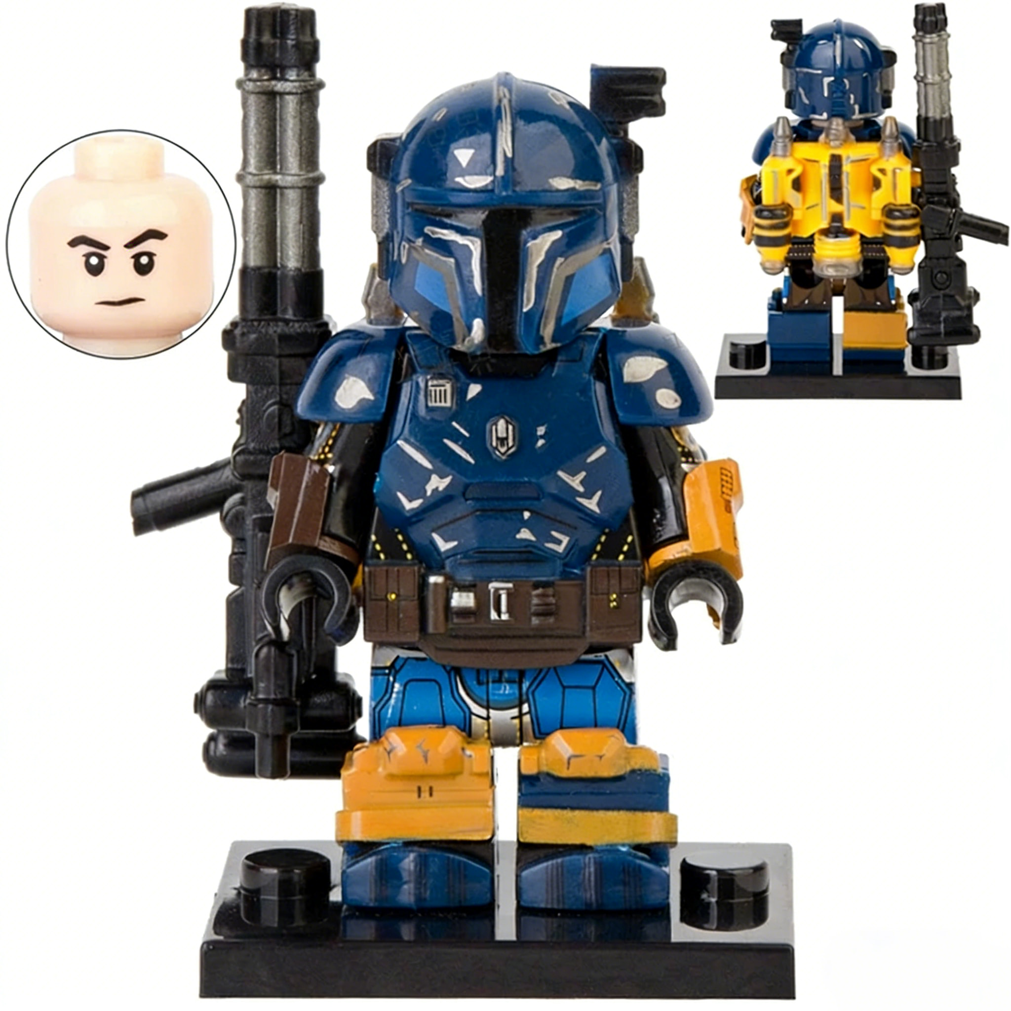 Star Wars Mandalorian Custom Minifigure Holding Blaster High-Quality ABS Plastic Compatible with Major Building Blocks