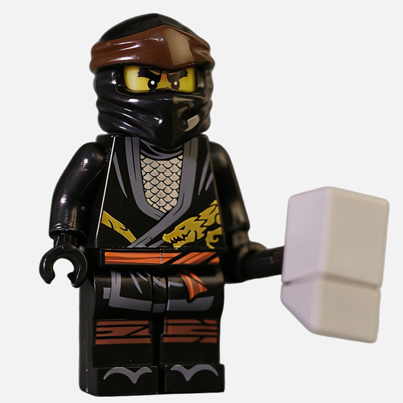 Ninjago Cole Black Ninja Custom Minifigure Holding Hammer Master of Earth High-Quality ABS Plastic Compatible Building Blocks