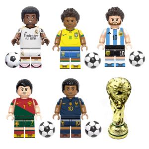 Cristiano Ronaldo, Neymar, Messi, Mbappé & Vinicius MOC Mini Figures, FIFA World Cup Stars, Compatible with Building Bricks
