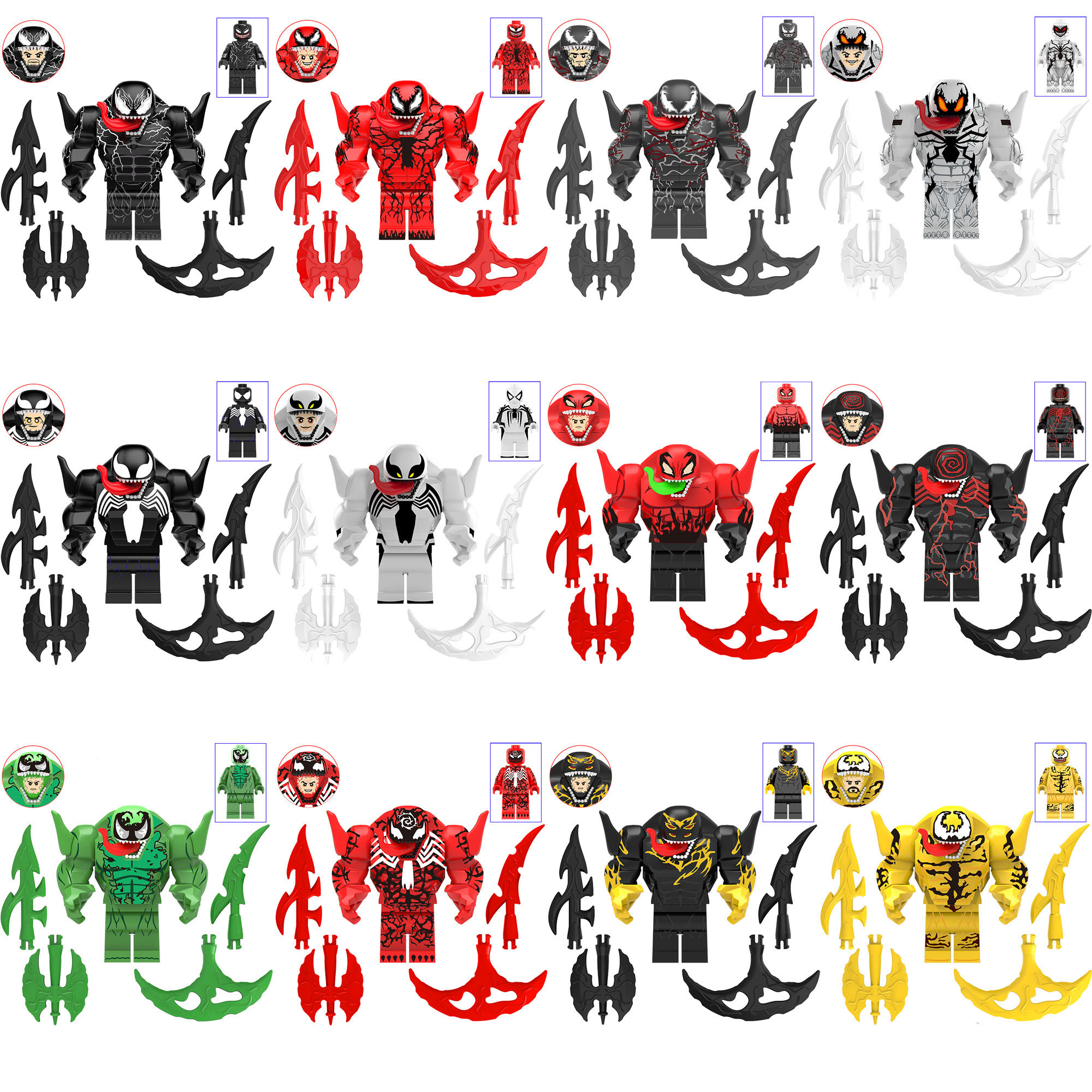LEGO Compatible Venom Symbiote Big Figure Set – Venom Carnage Riot Anti-Venom Toxin Lasher Scream Style Minifigures