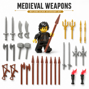 Medieval Weapon and Armor Accessories for LEGO-Compatible Minifigures, Swords, Axes, Shields, Helmets, and More
