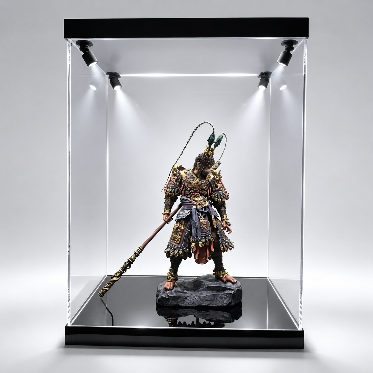 Rechargeable LED Acrylic Display Case with 4 Spotlights for Figures, Gundam & Models – 25×25×40cm